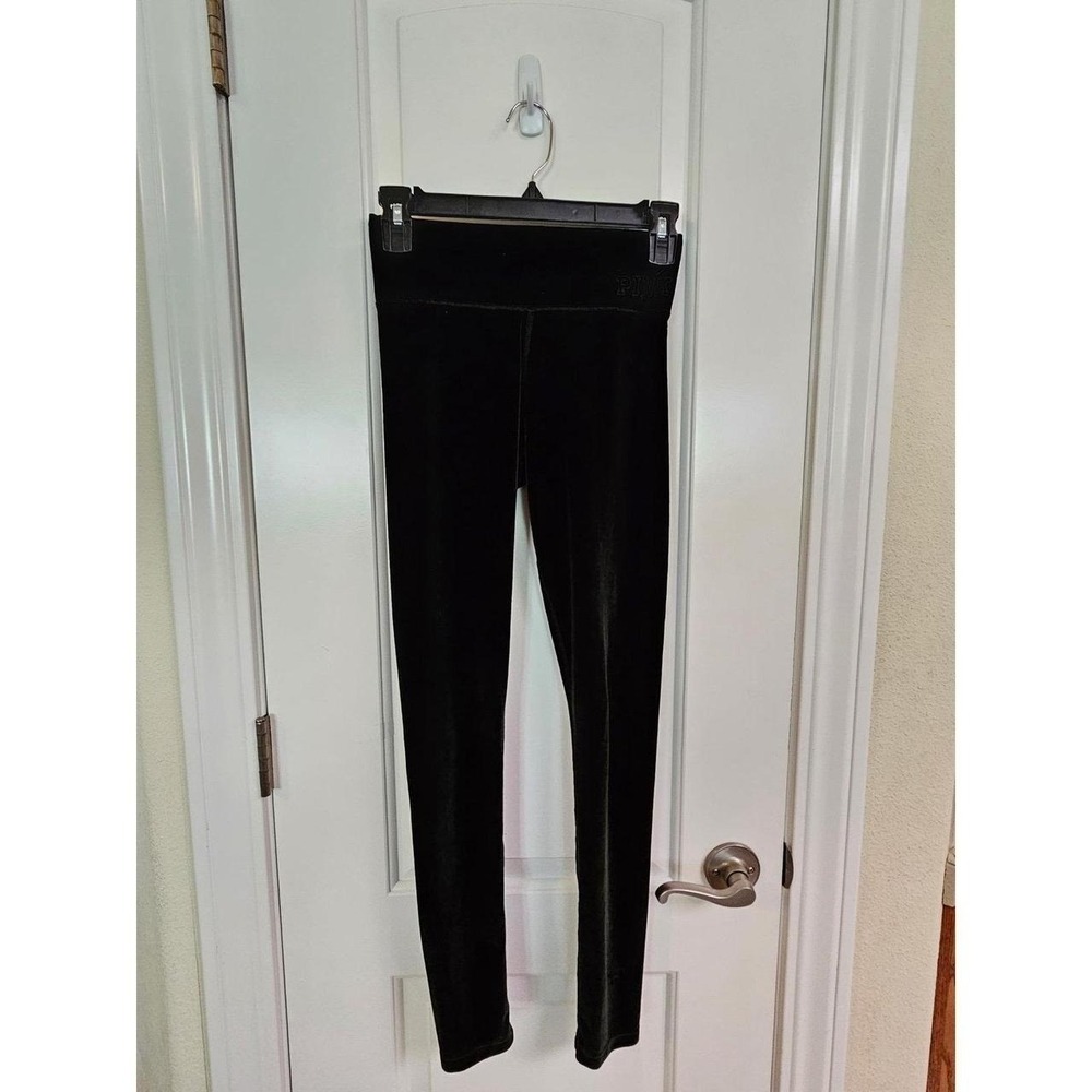 Victoria's Secret Pink Embroidered Velour Leggings Black Size Extra Smal